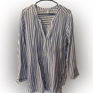 Old Navy Blue & White Striped Quarter Button-Down Shirt XXL